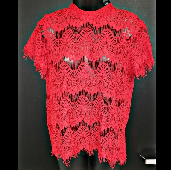 Red Sheer Zipper Back Top - Picture 1 of 2